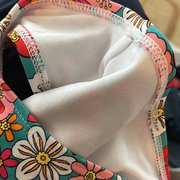 Unique Vintage Turquoise & Pink Floral Print Cape May Swim Bottom - Picture 8 of 10